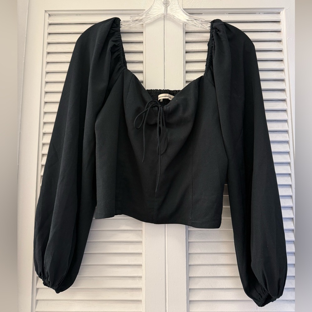 Abercrombie & Fitch Black Lace Up Puff Sleeve Blouse
